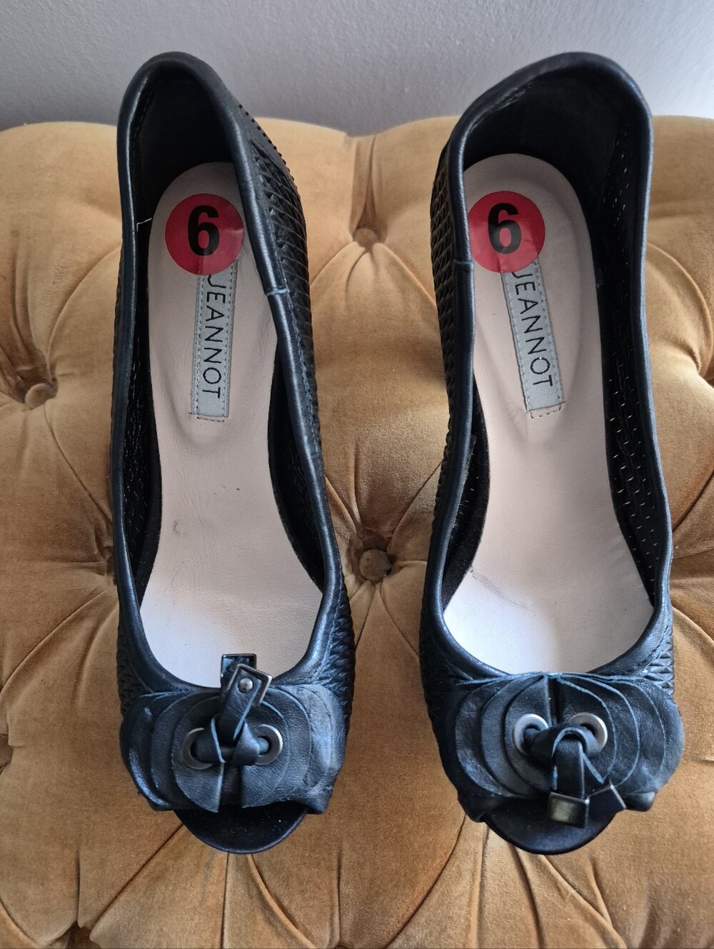 Jeannot Italy Black Woven Intrecciato Leather Peep Toe Pumps Heels 36